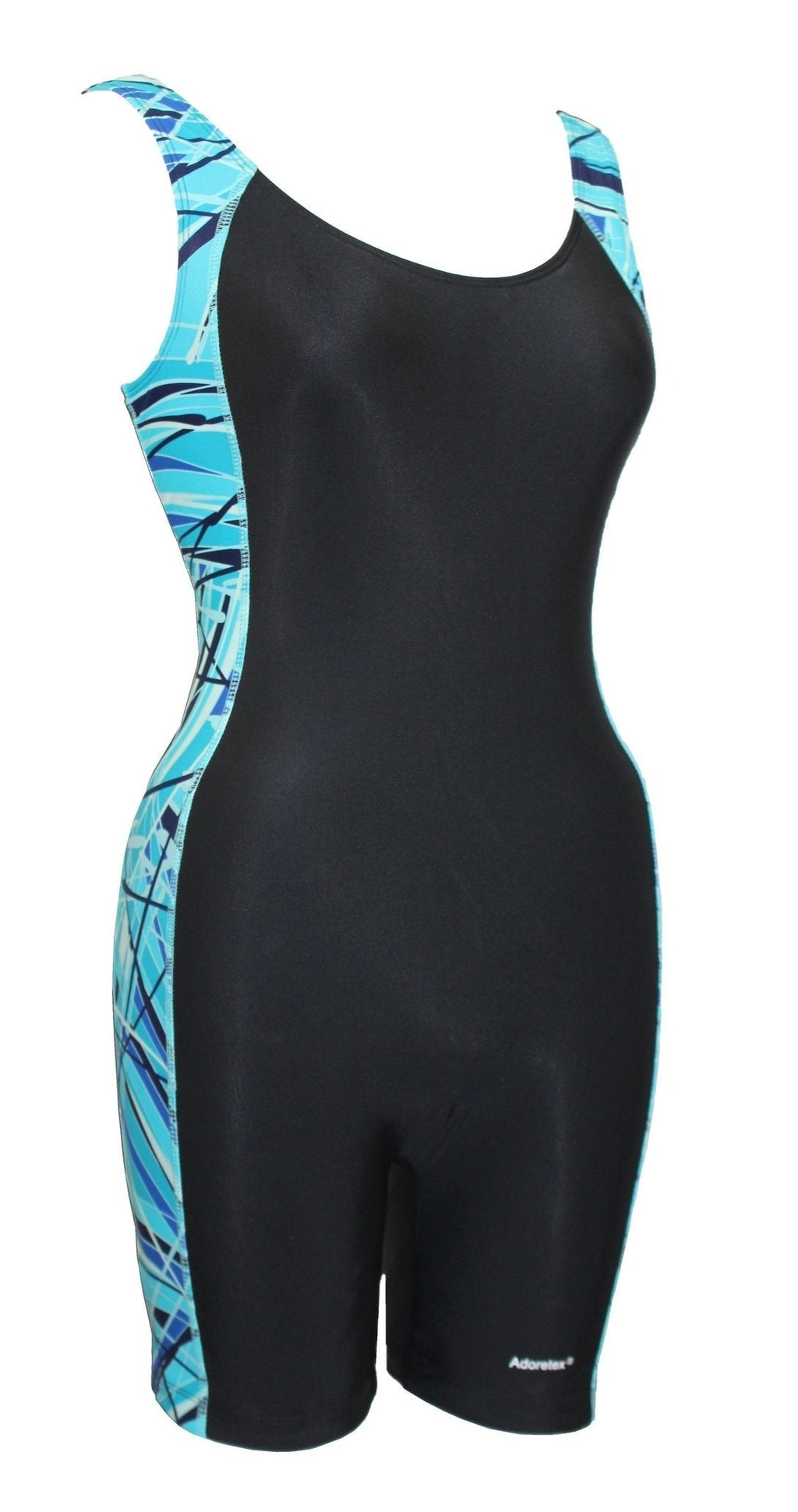 [AUSTRALIA] - Adoretex Women's New Direction Piping Unitard Swimsuit(FU006) - Black/Teal - Small 