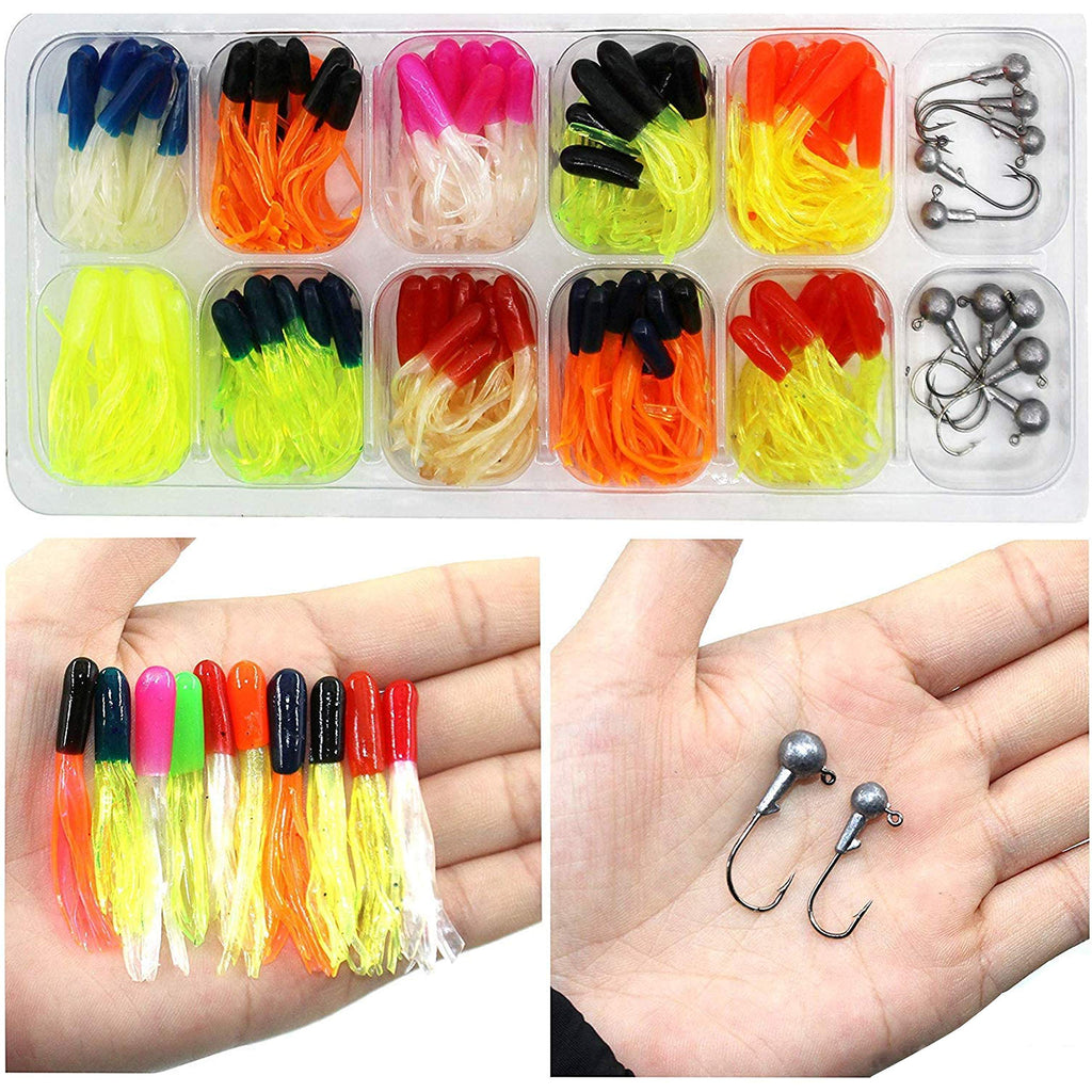 [AUSTRALIA] - Shaddock Fishing Lures Baits Tackle, Trout Fishing Kit, Tube Jigs Fishing Gear Set Including Plastic woms, Jigs Heads Hooks, 17-110pcs Soft Plastic Bait Set 110PCS KIT 