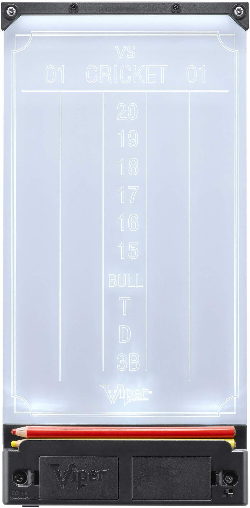 [AUSTRALIA] - Viper Illumiscore See-Through Illuminated Dry Erase Dart Scoreboard, Side Lit for Easy Viewing and Accurate Score Reading, with 2 Included Grease Pencils Battery Operated Standard (15.5 x 7.5) 