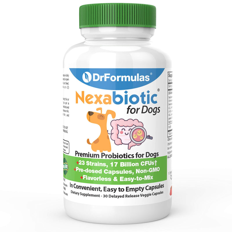 DrFormulas Probiotics for Dogs & Puppies Pets Diarrhea Treatment | Flavorless, Pre-dosed, 23 Premium Nexabiotic Probiotic for Pets with Saccharomyces Boulardii, Lactobacillus Acidophilus, 30 Doses - BeesActive Australia