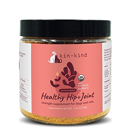 kin+kind Hip and Joint Supplement Dogs and Cats - Organic Healthy Hip & Joint Supplement for Dogs and Cats - Vet Formulated Natural Formula with Organic Turmeric, Black Pepper and Coconut- Made in USA 4 oz - BeesActive Australia