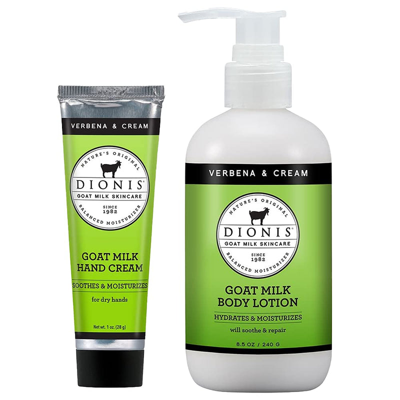 Dionis - Goat Milk Skincare Verbena & Cream Scented Hand Cream & Lotion Set (1 oz and 8.5 oz) - Made in the USA - Cruelty-free and Paraben-free - BeesActive Australia