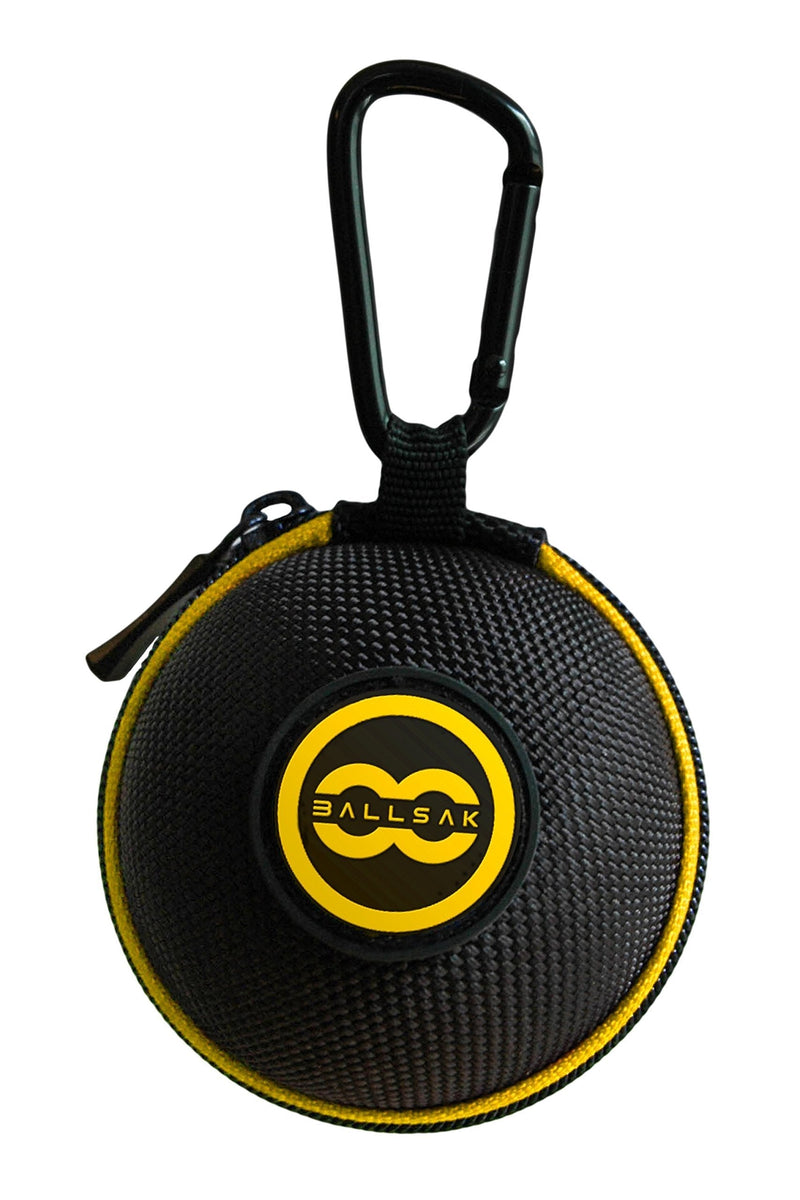 [AUSTRALIA] - Ballsak Sport - Yellow/Black - Clip-on Cue Ball Case, Cue Ball Bag for Attaching Cue Balls, Pool Balls, Billiard Balls, Training Balls to Your Cue Stick Bag Extra Strong Strap Design! 