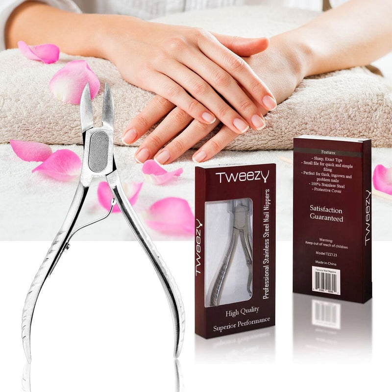 Heavy Duty Nail & Toenail Clippers 5" with Built-In Nail File for Thick or Ingrown Nails- Sharp with an Easy to Use Ergonomic & Comfortable HandlePerfect for Manicures and Pedicures by Tweezy - BeesActive Australia