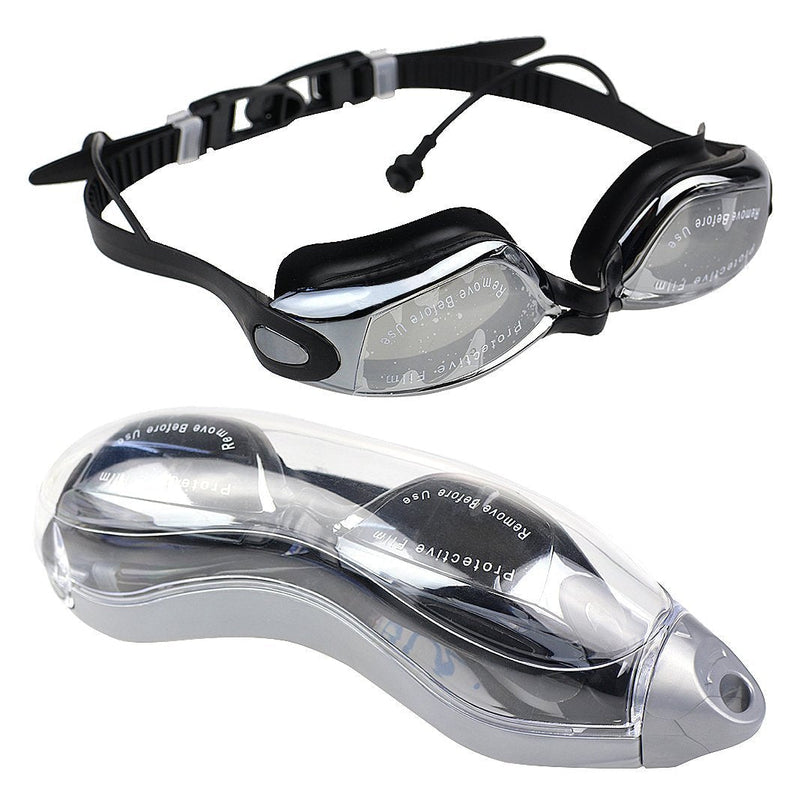 [AUSTRALIA] - Rosa Schleife Swim Goggle, Large Swimming Goggles with Siamese Ear Plugs Anti-Fog and UV Protection Clear Lens for Adult Men Women Indoor Outdoor Ocean Swimming Goggles(Black) 