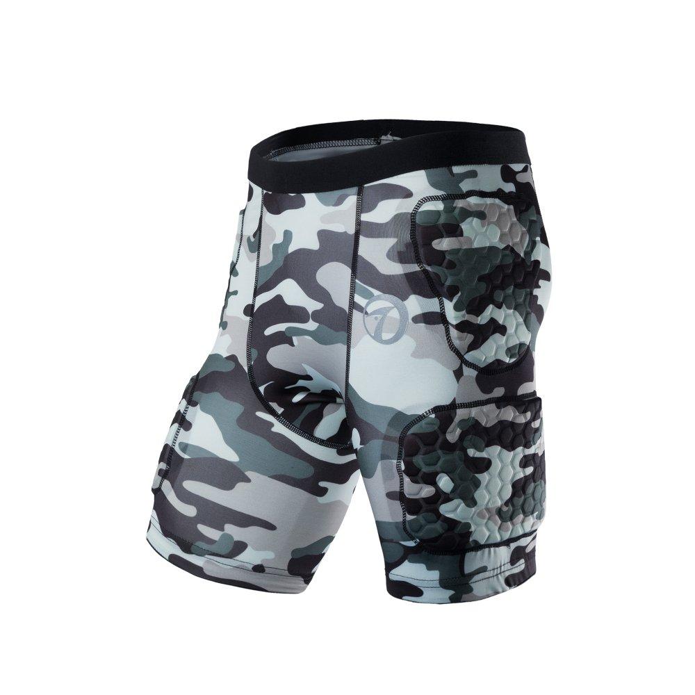 [AUSTRALIA] - DGXINJUN Padded Compression Men Shirt Rib Chest Thighs Protector Camo Paintball Camo Shorts L(Chest: 32-33 Inch) 