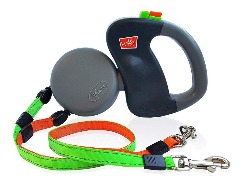 WIGZI Original Dual Doggie Reflective Retractable Dog Leash - 360 Degrees, No Tangle - Walk 2 Pets up to 50 lbs Each - Two 10ft Orange & Green Leads w/ Locking System - BeesActive Australia