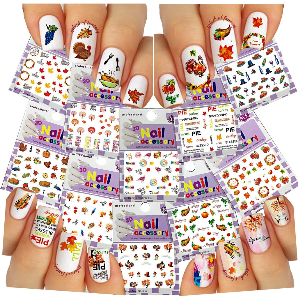 Nail Art 3D Stickers ♥ Thanksgiving Collection, 10-Pack /EE-V/ - BeesActive Australia