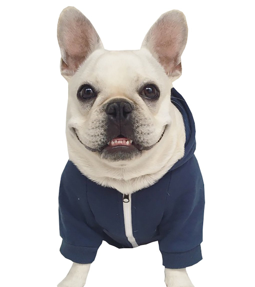 Moolecole Zip-up Pet Hoodie Costume Dog Hooded Clothes Outfit Puppy Pet Hood Coat Apperal for French Bulldog and Pug XL (Chest 19.7 in-20.9 in, 9-15 lb) Dark Blue - BeesActive Australia