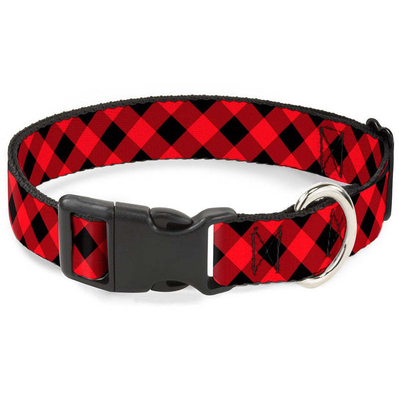 Buckle-Down Dog Collar Plastic Clip Diagonal Buffalo Plaid Black Red Available in Adjustable Sizes for Small Medium Large Dogs 1" Wide - Fits 15-26" Neck - Large - BeesActive Australia