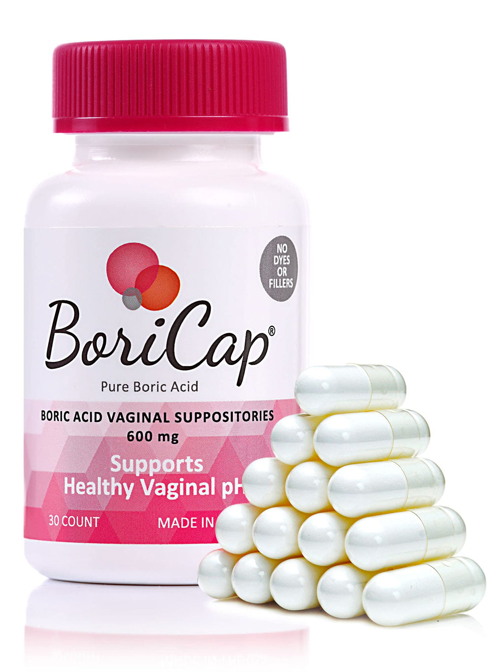 BoriCap Boric Acid Suppositories Contain Only Boric Acid, Gelatin Capsule, Helps Maintain Vaginal Health, Easy to Insert, Made in The USA, 30 Capsules 30 Count (Pack of 1) - BeesActive Australia