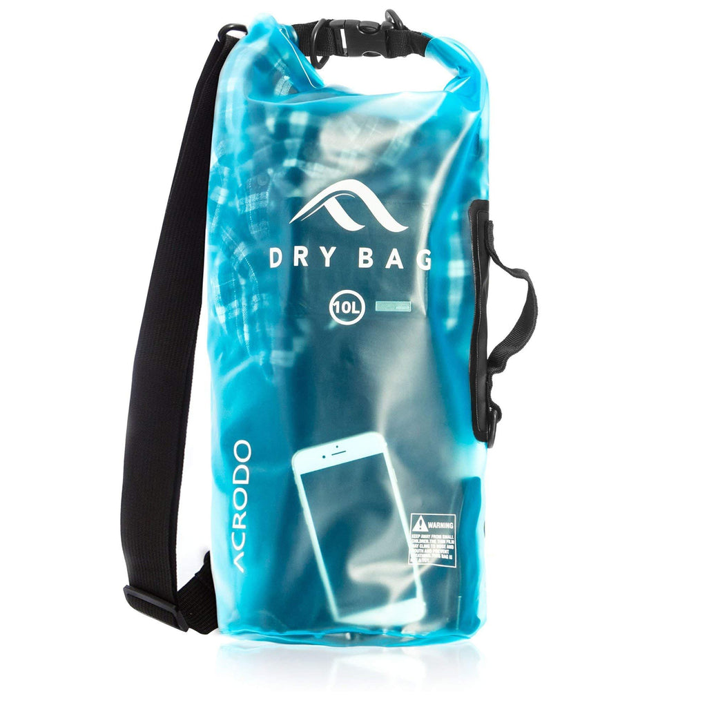 [AUSTRALIA] - Acrodo Waterproof Dry Bag - 10 & 20 Liter Floating Dry Sacks for Beach, Strong & Durable Outdoor Bags for Kayaking, Swimming, Boating, Camping, Hiking, Travel & Gifts 10 Liter Arctic Blue - Transparent 