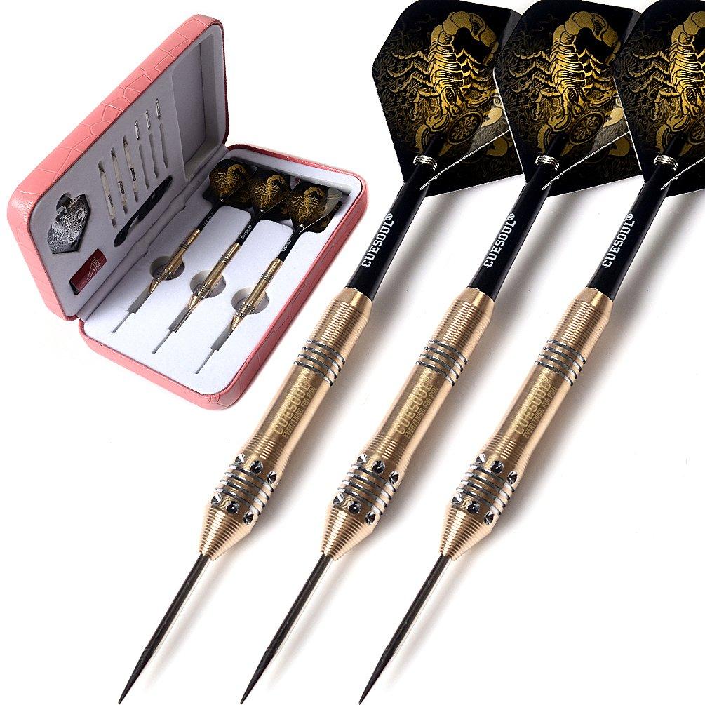 [AUSTRALIA] - CUESOUL Steel Tip Darts Set 20/22/24 Grams with Deluxe PU Darts case-Black Scorpion Series F3203-24g 