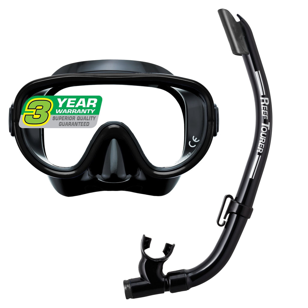 [AUSTRALIA] - Reef Tourer Adult Single-Window Mask & Snorkel Combo Set Black/Black 