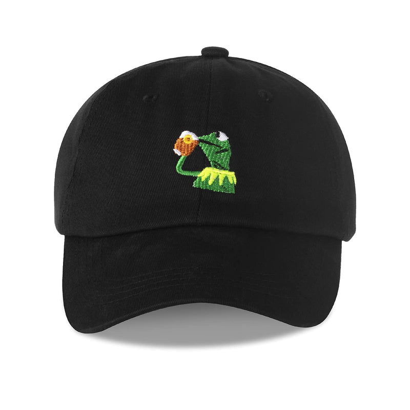 Baseball Cap Kermit The Frog Sipping Tea Logo Trucker Hat Unisex Outdoor Adjustable Strapback Cap Black - BeesActive Australia