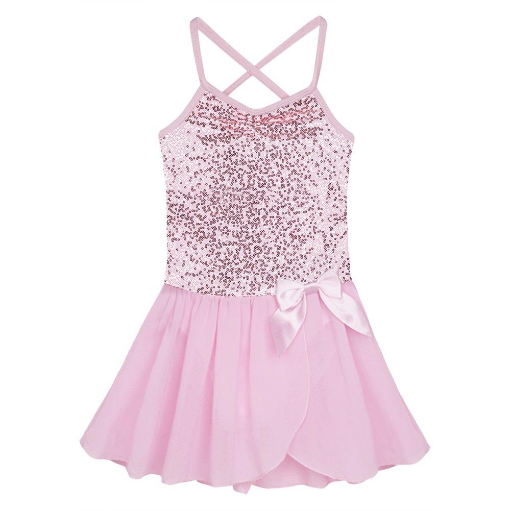 [AUSTRALIA] - iEFiEL Kids Girls Sequined Camisole Gymnastics Leotard Ballet Tutu Dress Ballerina Dancer Outfit Dancewear Costumes Pink 4 / 5 