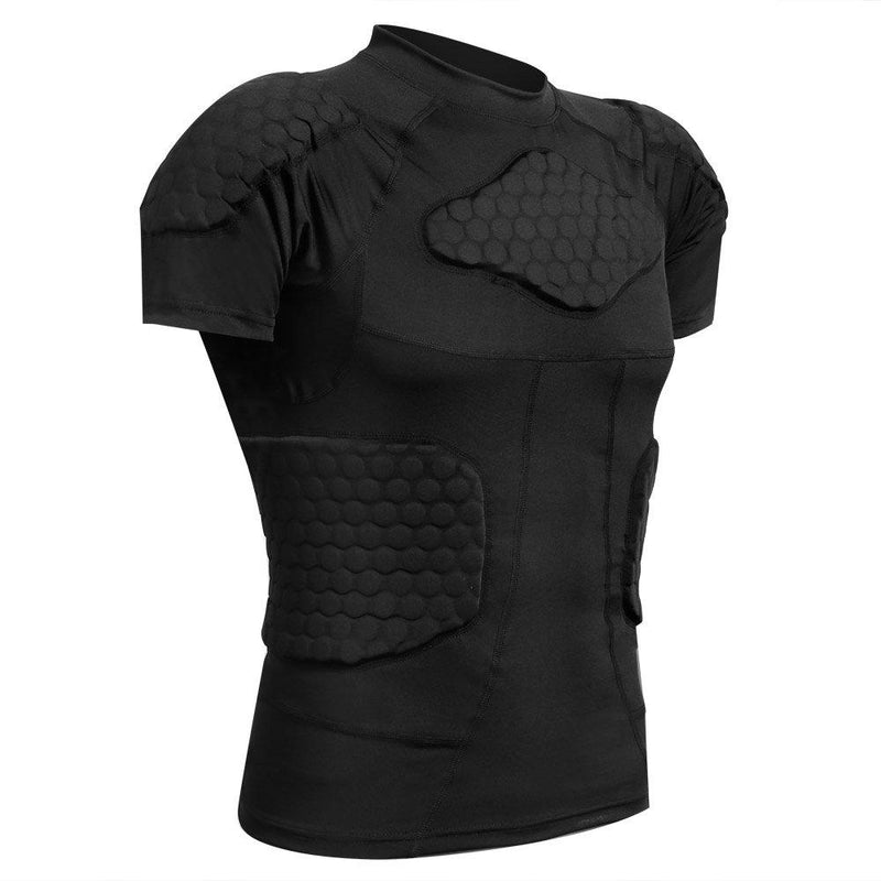 [AUSTRALIA] - Zicac Men's Sports Shock Rash Guard Compression Padded Shirt Soccer Basketball Protective Gear Chest Rib Guards Black US:S(Asia Tag M) 