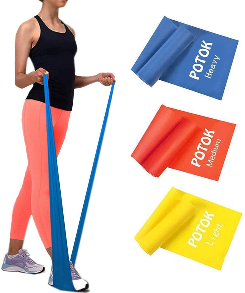 Potok Resistance Bands Set, 3 Pack Latex Exercise Bands with Different Strengths,Elastic Bands for Upper & Lower Body & Core Exercise, Physical Therapy, Pilates, Rehab Length 4 ft - BeesActive Australia