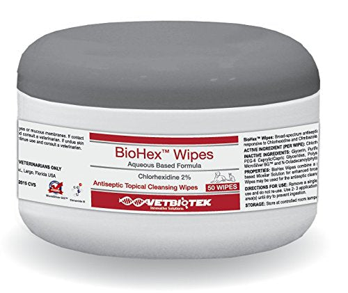 VetBioTek BioHex Chlorhexidine and MicroSilver Cleansing Wipes for Hot Spots and Skin Folds on Dogs and Cats (50 Count) - BeesActive Australia