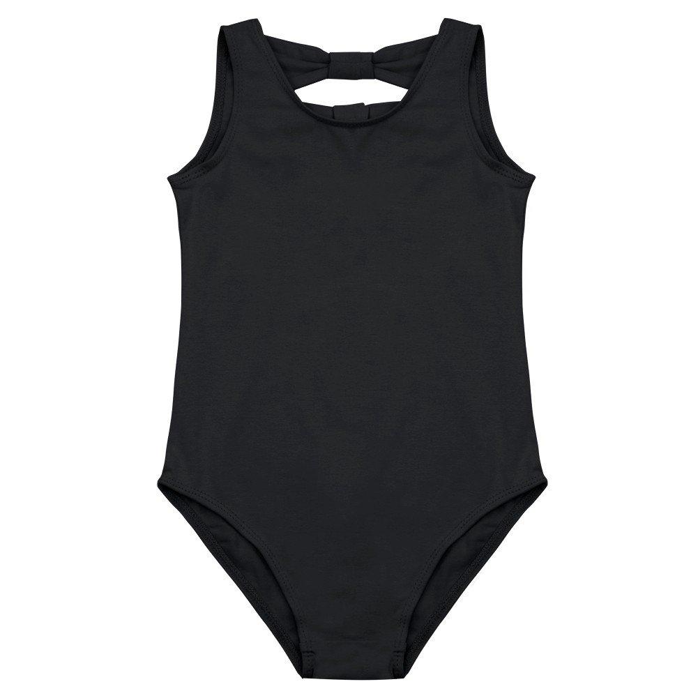 [AUSTRALIA] - iEFiEL Kids Girls Sweet Bowknot Cutout Gymnastic Ballet Practice Basic Leotard 3-4 Black 