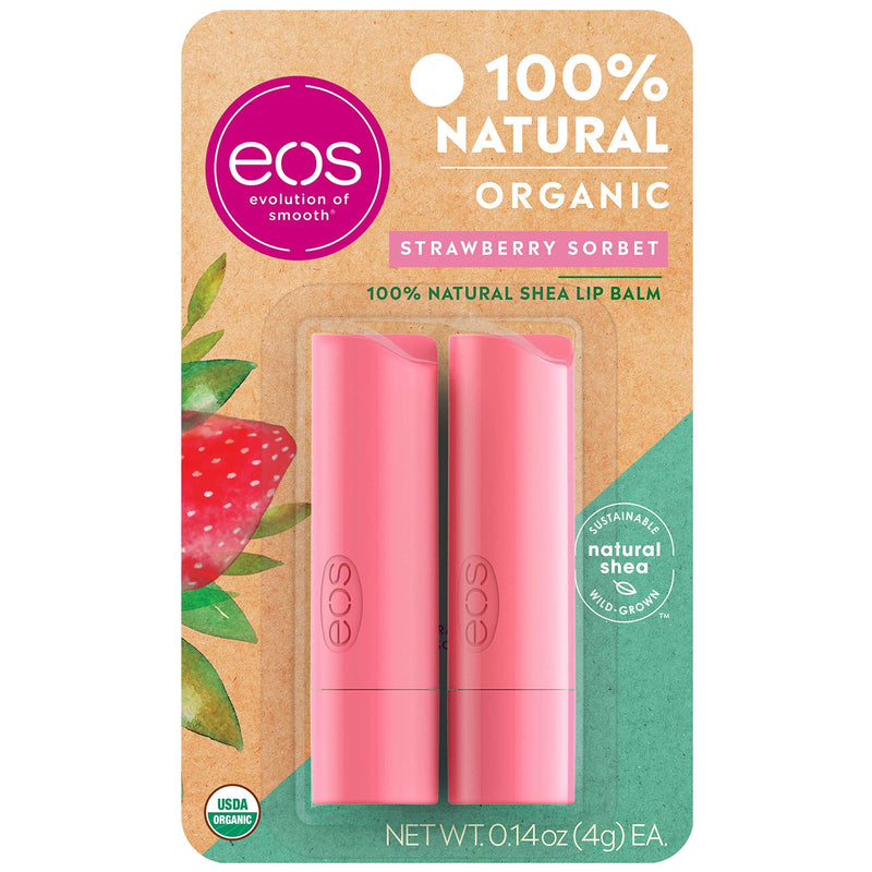 eos USDA Organic Lip Balm - Strawberry Sorbet | Lip Care to Moisturize Dry Lips | 100% Natural and Gluten Free | Long Lasting Hydration | 0.14 oz | 2 Pack - BeesActive Australia