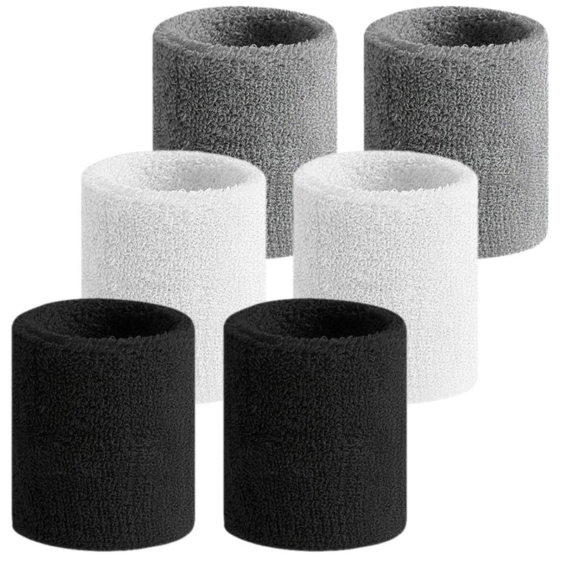 Tanluhu Sweatbands Sport Headbands/Wristbands for Working Out, Exercise, Tennis, Basketball, Running - Terry Cloth Athletic Sweat Cotton Headband Outdoor for Men & Women B-6-Black+White+Gray - BeesActive Australia
