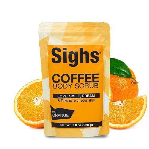 SIGHS Coffee Face and Body Scrub with Orange - Natural, Organic, Vegan, Great Facial Mask, and Treatment for Cellulite, Stretchmarks, Eczema, Psoriasis. Amazing Exfoliation for Acne and Sensitive Skin - BeesActive Australia