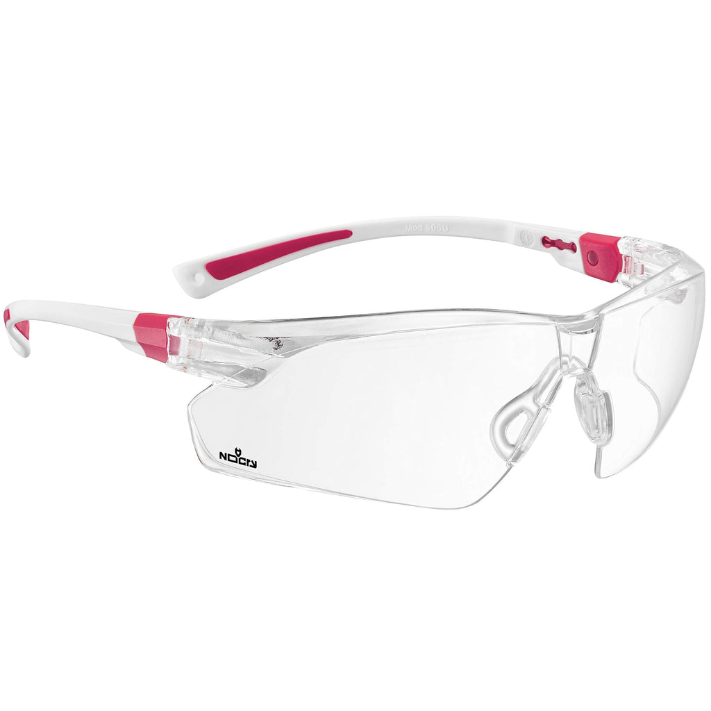 NoCry Safety Glasses with Clear Anti Fog Scratch Resistant Wrap-Around Lenses and No-Slip Grips, UV Protection. Adjustable, White & Pink Frames - BeesActive Australia