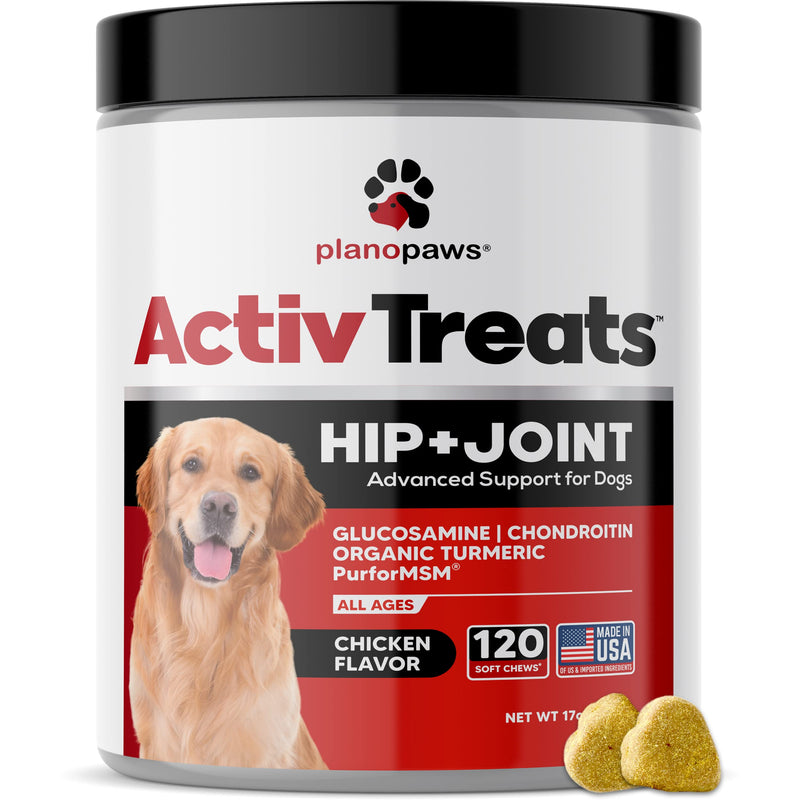 Glucosamine for Dogs Hip and Joint Supplement - Safe Joint Support for Dogs - Natural Dog Joint Supplement with Glucosamine Chondroitin MSM Turmeric - 120 Dog Arthritis Pain Relief Chews ActivTreats Chicken - BeesActive Australia