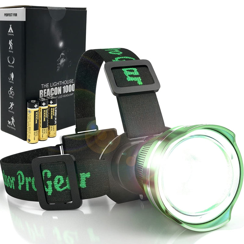 Outdoor Pro Gear Led Headlamp Flashlight [3-AA Batteries Included] Super Bright Zoomable Spotlight Head Lamp for Caving Hunting Hiking Camping. for Men and Women. Emergency Supplies (Green) Nature Green - BeesActive Australia