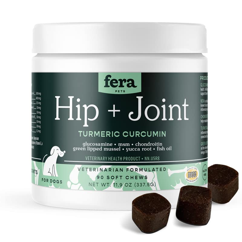 Hip + Joint Dog Supplement, Joint Support for Dogs with Glucosamine Chondroitin and MSM, Joint Care and Health Support Chewy Dog Treats, 90 Soft Chews - Fera Pet - BeesActive Australia