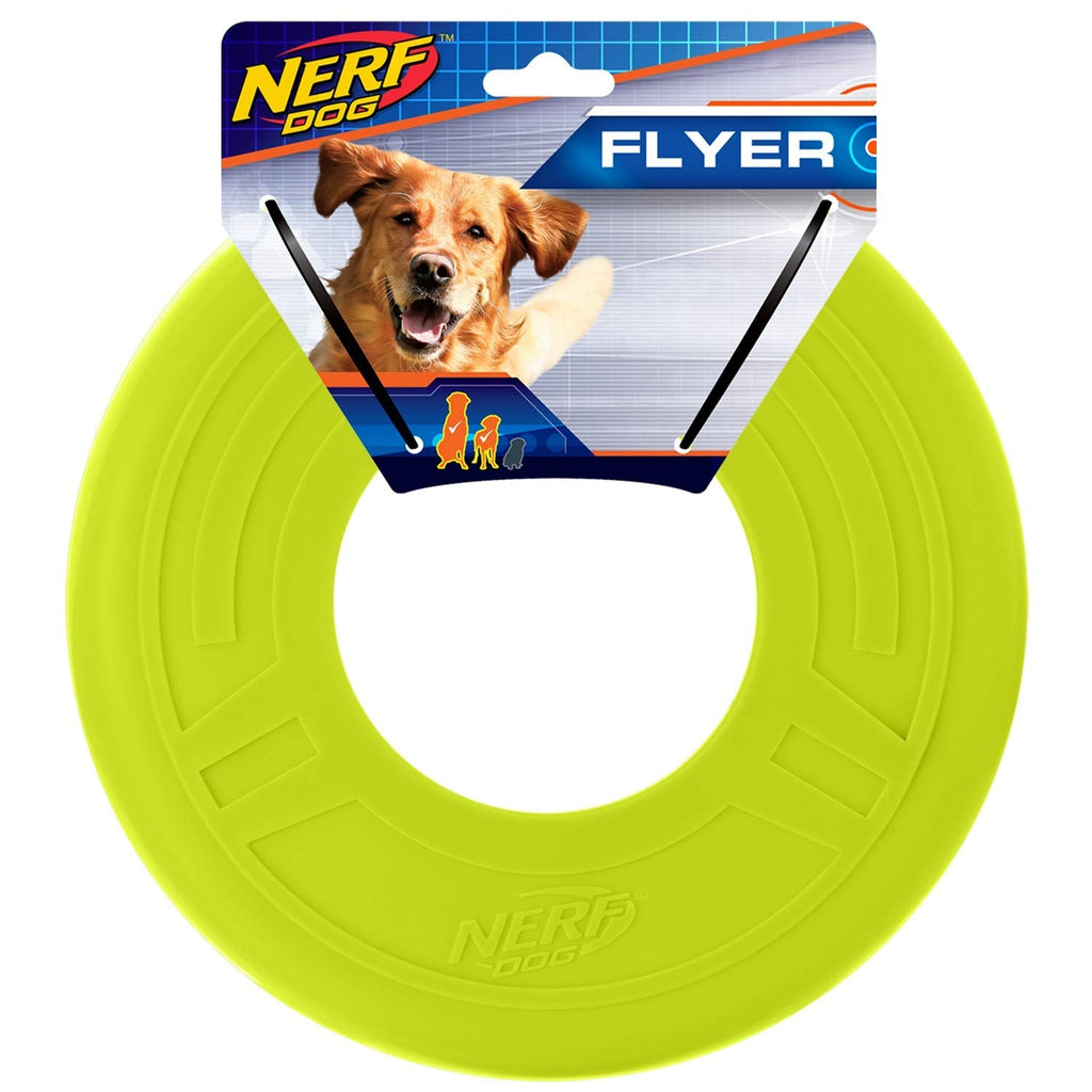 Nerf Dog Tire Flyer Dog Toy, Frisbee, Lightweight, Durable and Water Resistant, Great for Beach and Pool, 10 inch Diameter, for Medium/Large Breeds, Single Unit, Green - BeesActive Australia