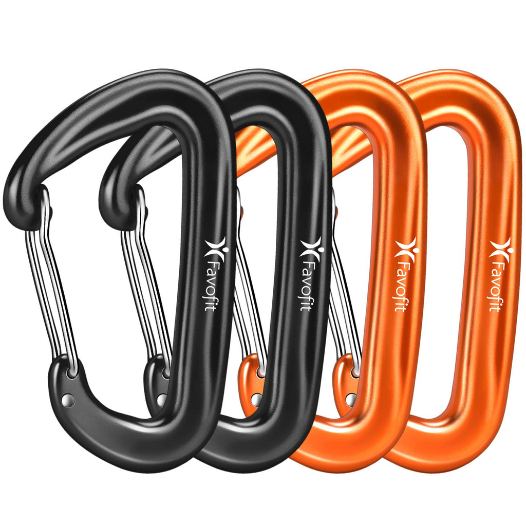 Favofit Carabiner Clips, 4 Pack, 12KN (2697 lbs) Heavy Duty Caribeaners for Camping, Hiking, Outdoor and Gym etc, Small Carabiners for Dog Leash and Harness, Black and Orange - BeesActive Australia