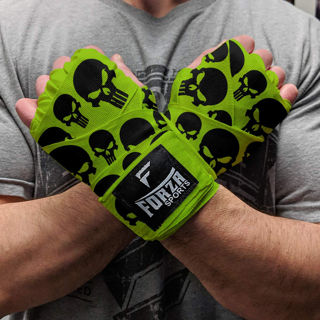 [AUSTRALIA] - Forza Sports 180" Mexican Style Boxing and MMA Handwraps Skulls Lime Green 