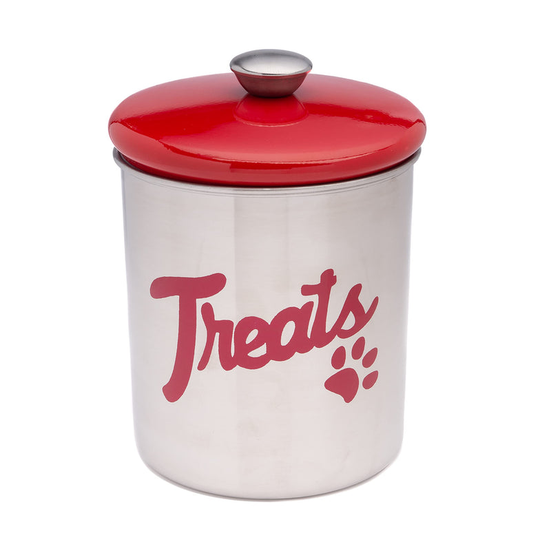 The PetSteel | Stainless Steel Treat Jar with Red Lid | Fits up to 2lbs of Pet Treats | Tight Fitting Lids | Great Way to Display and Store Your Dog or Cat's Food Silver,Red - BeesActive Australia