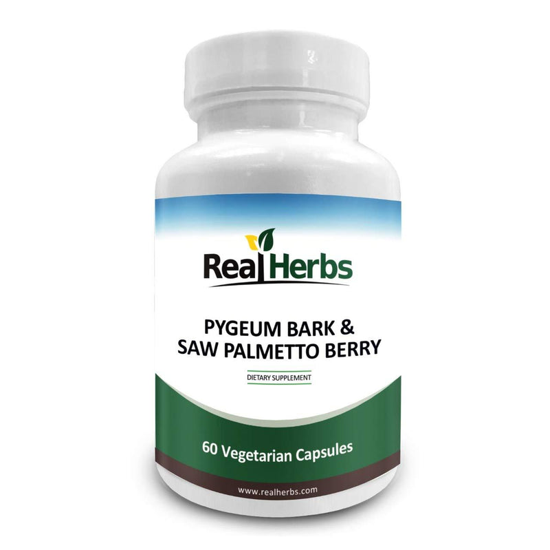 Real Herbs Pygeum Bark Pure 4:1 Extract 350mg and Saw Palmetto Berry 4:1 Extract 350mg - 700mg - Promotes Prostate Health, Supports Urinary Tract - 60 Vegetarian Capsules - BeesActive Australia