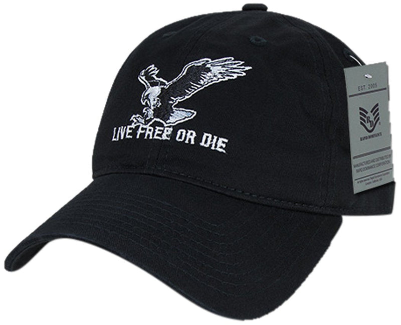 Rapiddominance Relaxed Graphic Cap with Live Free or Die, Black - BeesActive Australia
