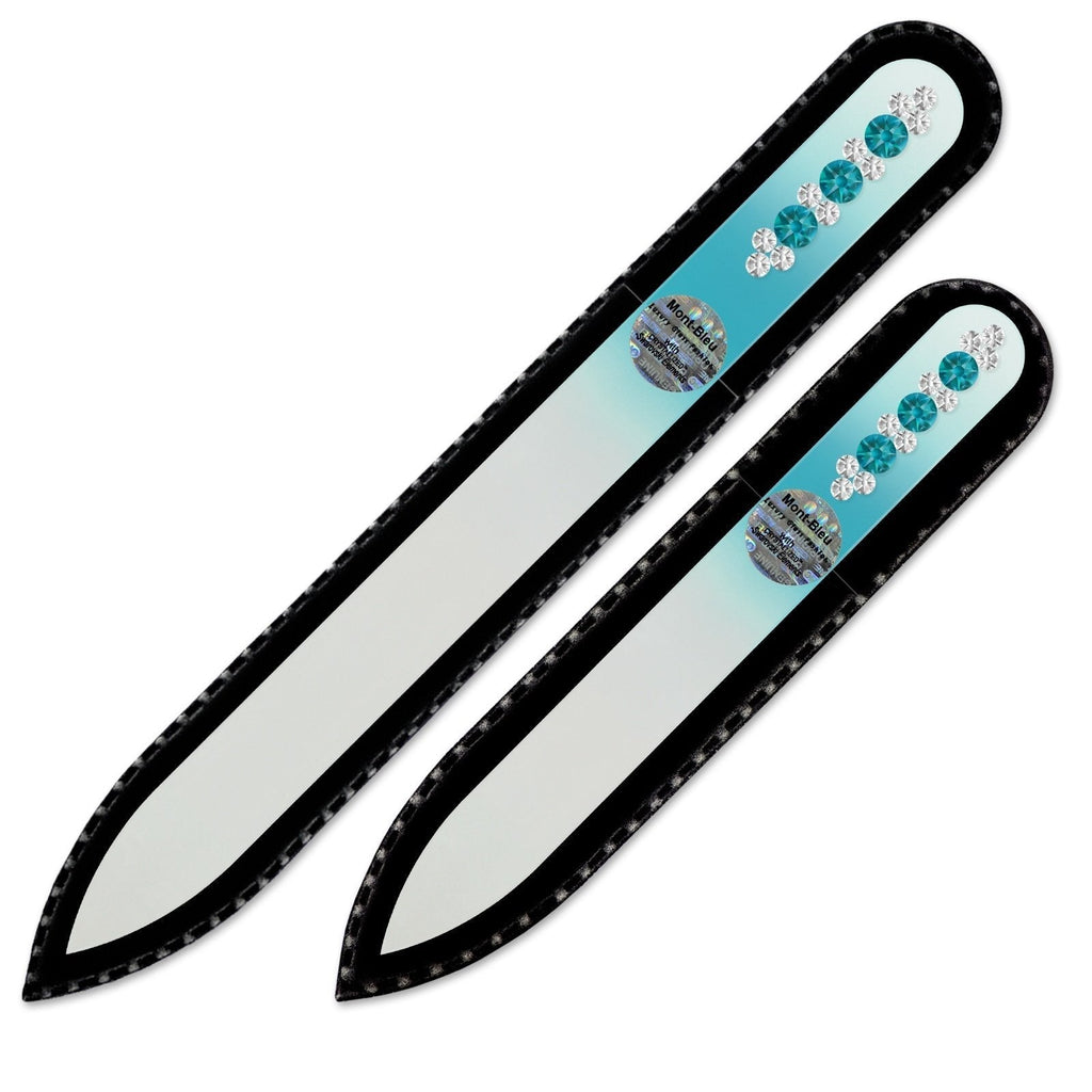 Crystal Glass Nail File - Mont Bleu Set of 2 Glass Nail Files hand decorated with crystals from Swarovski - Handmade gifts - Feels great on your nails - Washable Nail Files - Gifts for women Blue Zircon - Crystal - BeesActive Australia