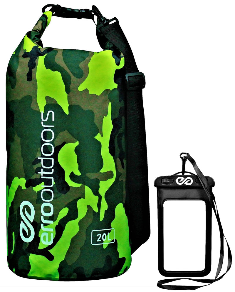 [AUSTRALIA] - Erro Outdoors Waterproof Camo Dry Bag and Waterproof Phone Case for Kayaking, Fishing, Camping Green Camo 20L 