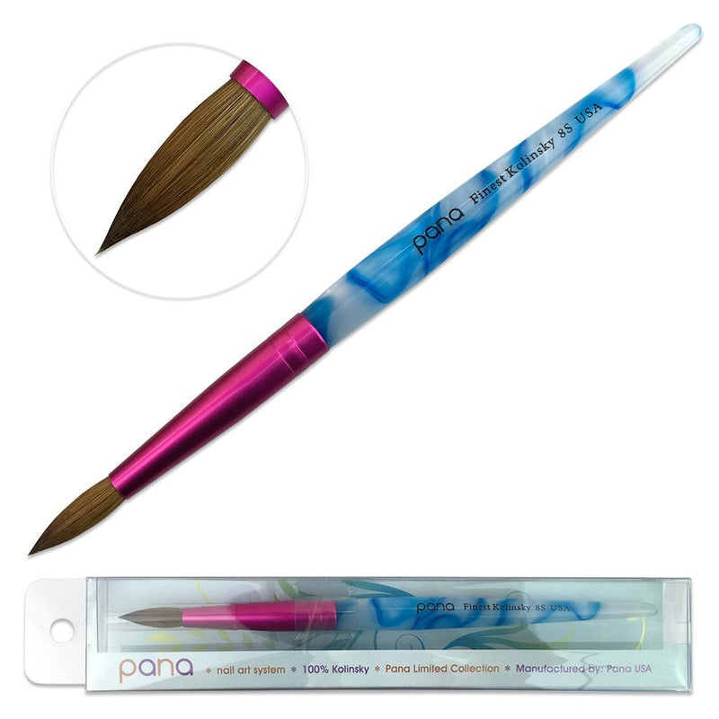 PANA USA Acrylic Nail Brush Pure Kolinsky Hair Acrylic White Swirl Blue Handle with Pink Ferrule Round Shaped - Size 8 - BeesActive Australia