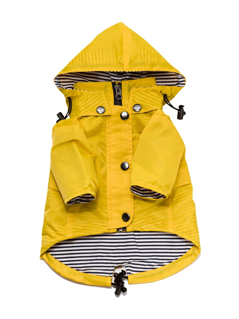 Ellie Dog Wear Yellow Zip Up Dog Raincoat with Reflective Buttons, Pockets, Rain/Water Resistant, Adjustable Drawstring, & Removable Hood - Size XXS to XXL - Stylish Premium Dog Raincoats L - BeesActive Australia