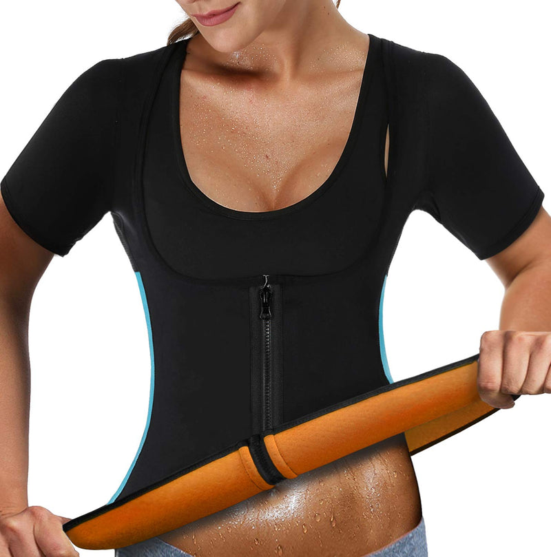 NonEcho Women Sauna Body Shaper Sweat Suit Sleeve Spa Cami Hot Neoprene Slimming Workout Vest Waist Trainer Top Black Medium - BeesActive Australia