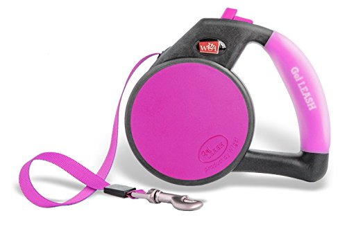WIGZI Durable Liquid Filled Gel Handle Comfort Grip Retractable Dog Leash, Rust Proof, All Webbing Tape, up to 16' & 110Lbs, EZ on/Off Lock with Enhance Retraction Technology Medium Pink - BeesActive Australia