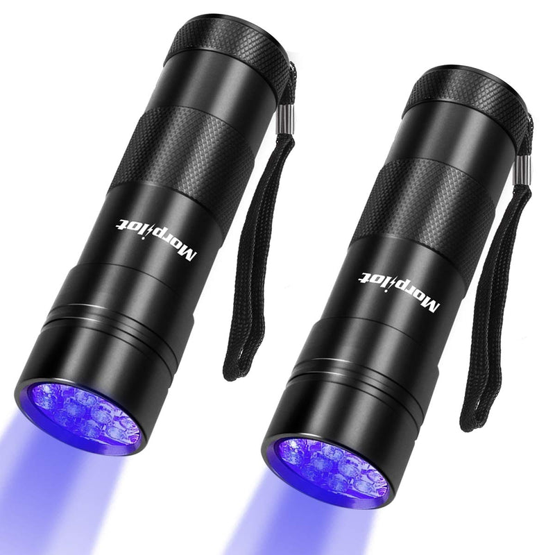 morpilot Black Light, 2 Pcs UV Handheld Blacklight Flashlights 12 Led 395nm Mini Light Torch Detector for Pets Urine and Stains - BeesActive Australia