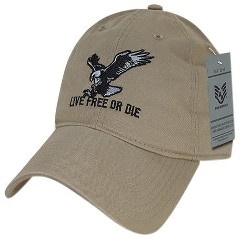 Rapiddominance Relaxed Graphic Cap with Live Free or Die, Khaki - BeesActive Australia