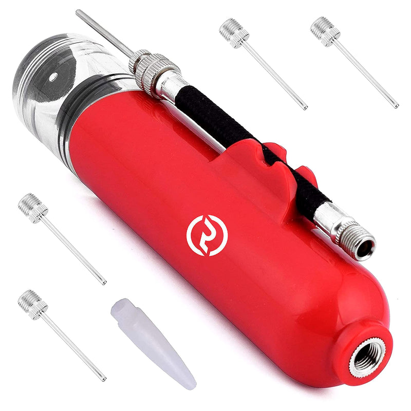 Ball Pump and Needles - Air Pump for Balls, Basketball, Soccer, Volleyball, Football, Sport Ball - Hand Pump for Inflatables - Never Lose Pin Again with Holder - Pumps Two Ways for Faster Inflation Red - BeesActive Australia