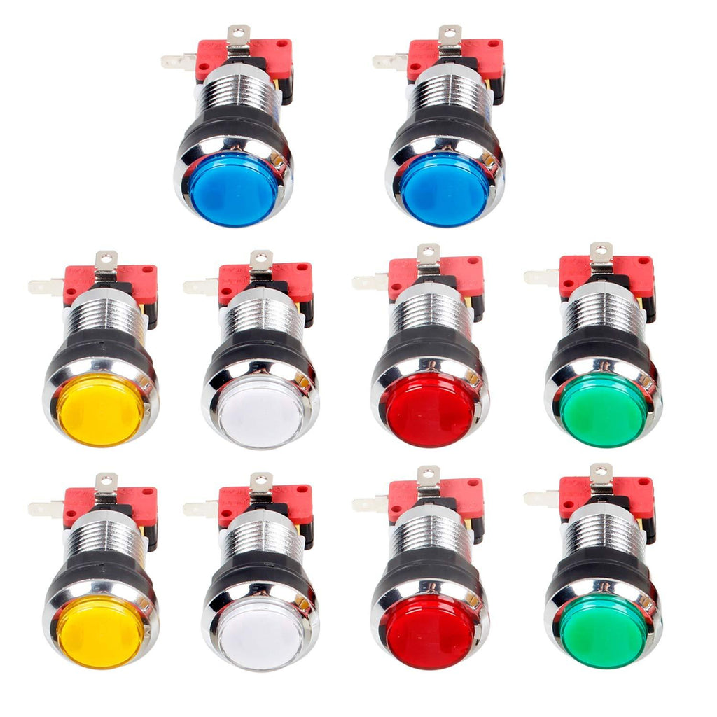 EG STARTS 10 Pcs/Lots Chrome Plating 30mm LED Illuminated Push Buttons with Micro Switch for Arcade Machine Games Mame Jamma Parts 12V Each Color of 2 Pieces - BeesActive Australia