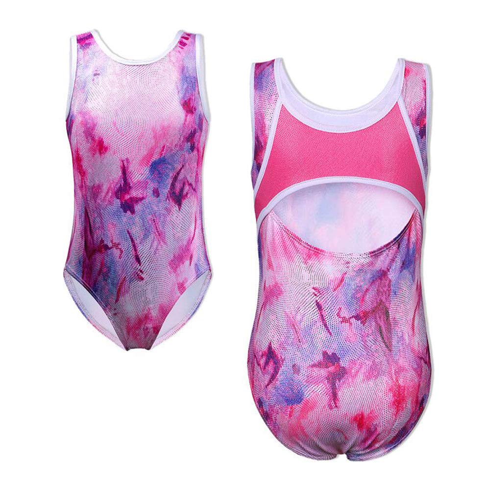 TFJH E Gymnastics Leotards for Girls Sparkle Athletic Clothes Activewear One-piece 3-4Years B Pink Purple - BeesActive Australia