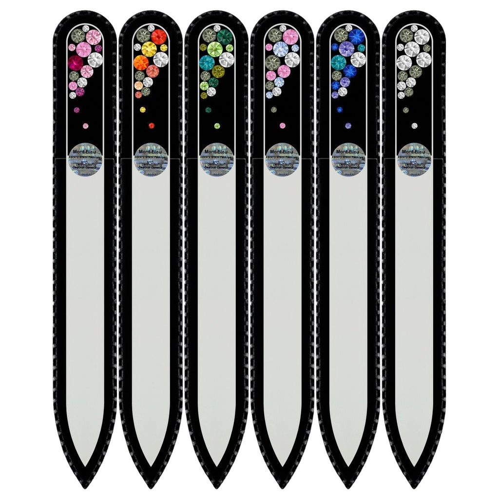 Mont Bleu Gift Set of 5 + 1 free Czech Glass Nail Files hand decorated with crystals from Swarovski - gifts for her - Handmade gift - Czech Tempered Glass - Best Crystal Nail Files for natural nails M1-6 - BeesActive Australia