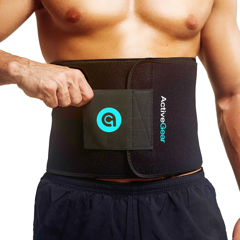 ActiveGear Waist Trimmer Belt Slim Body Sweat Wrap for Stomach and Back Lumbar Support Blue Large - BeesActive Australia